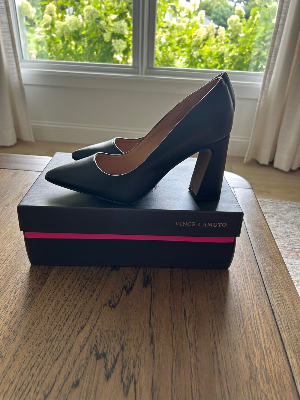 Vince Camuto Black Pointed Toe Block Heel Pumps